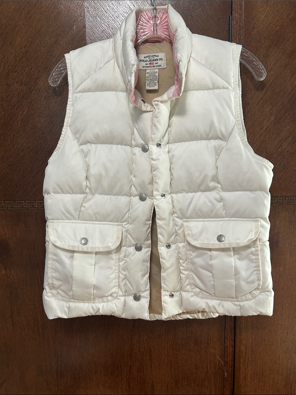 Ralph Lauren Polo Jeans Co white puffer vest featuring snap button closures.